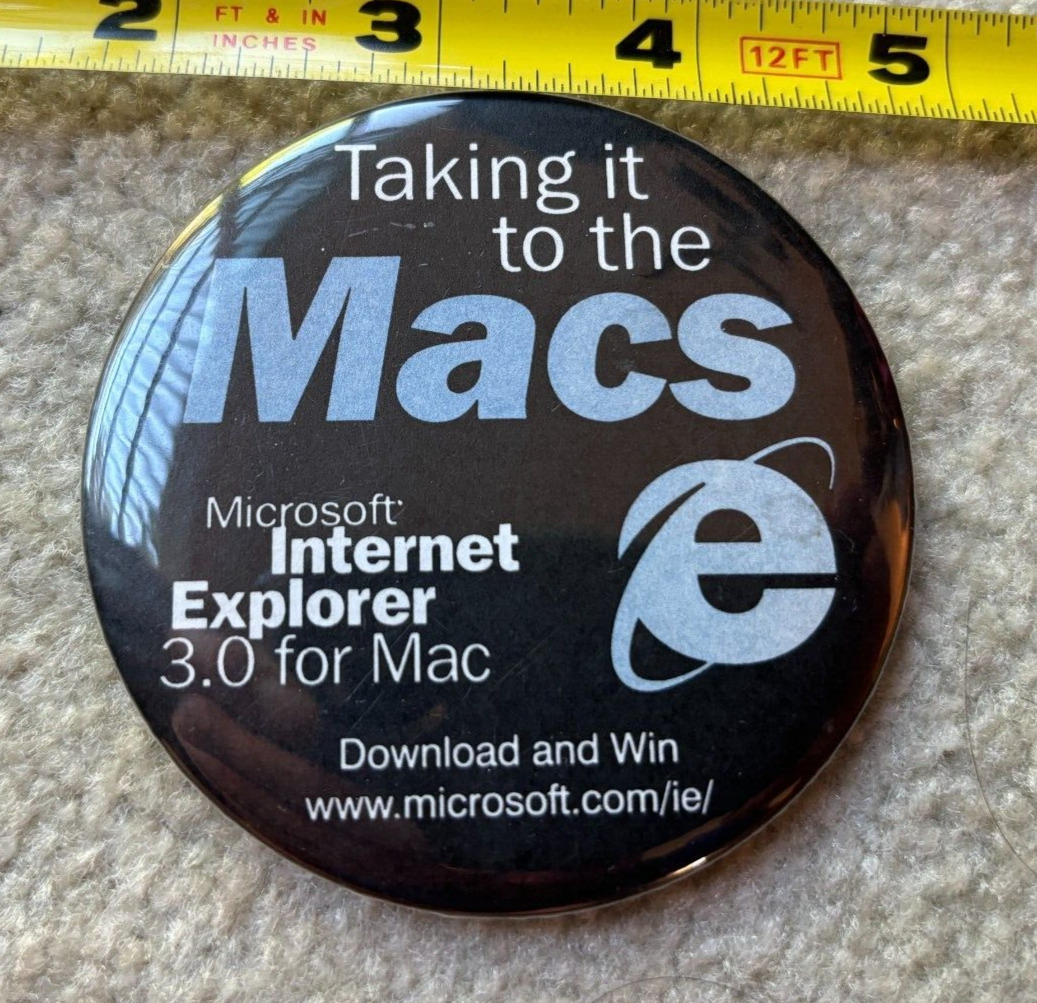 Vintage Microsoft Pin Internet Explorer 3.0 for Apple Mac (free shipping)