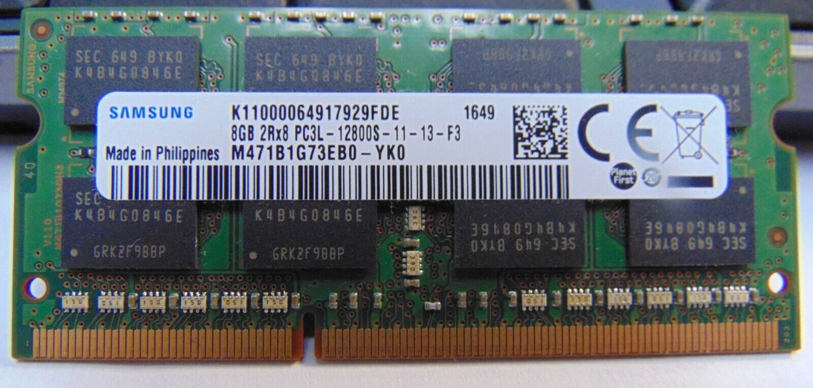 Samsung 8GB 2Rx8 DDR3 PC3L-12800S LAPTOP SODIMM RAM MEMORY