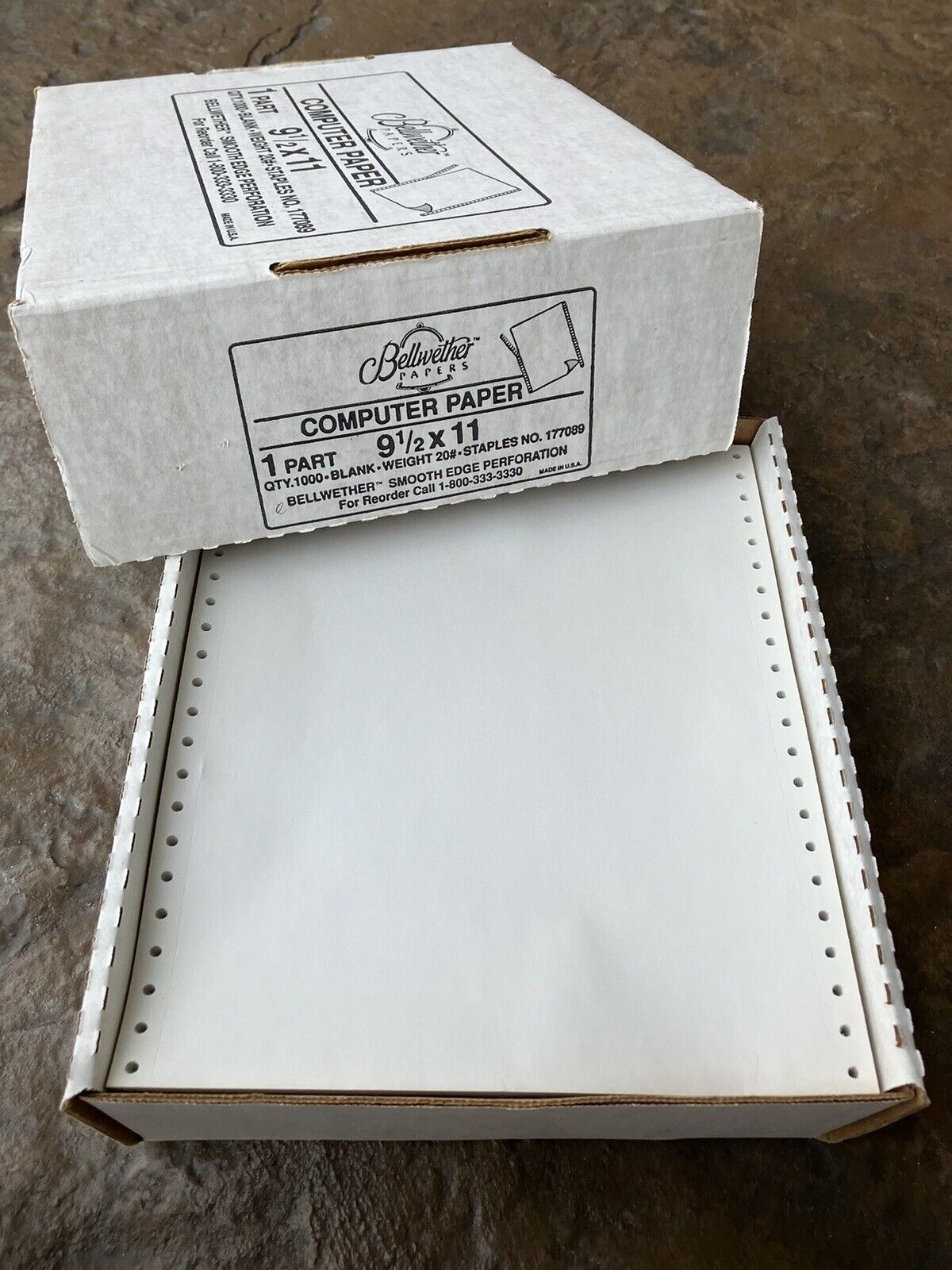 Vintage Printer Paper Continuous Dot Matrix Tractor Feed 9.5 x 11 20# Bellwether