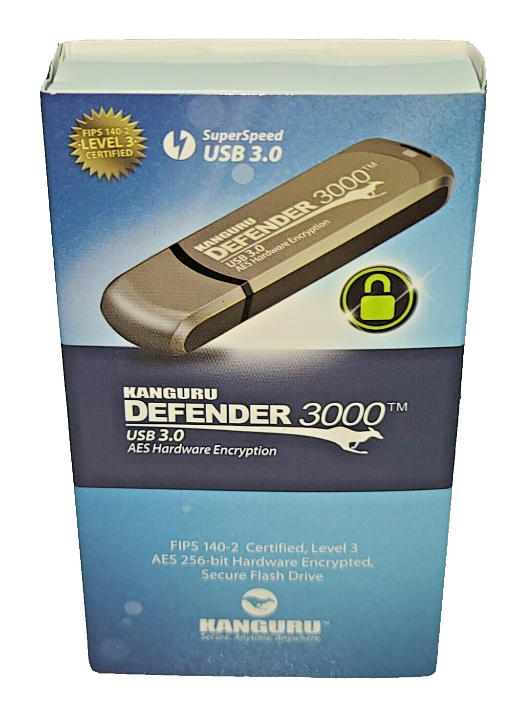 Kanguru Defender 3000 USB 3.0 FIPS 140-2 Level 3 Encrypted Secure Flash Drive