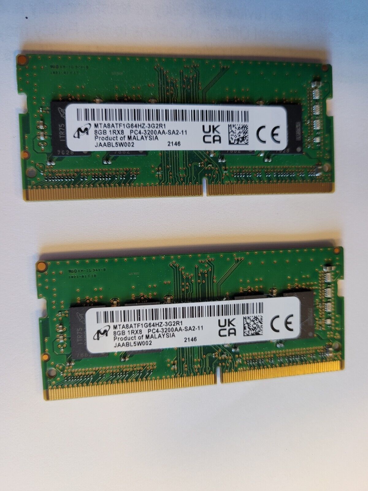 Two Micron Laptop Memory 8GB PC4-3200AA SA2-11 DDR4 SODIMM MTA8ATF1G64HZ-3G2J1