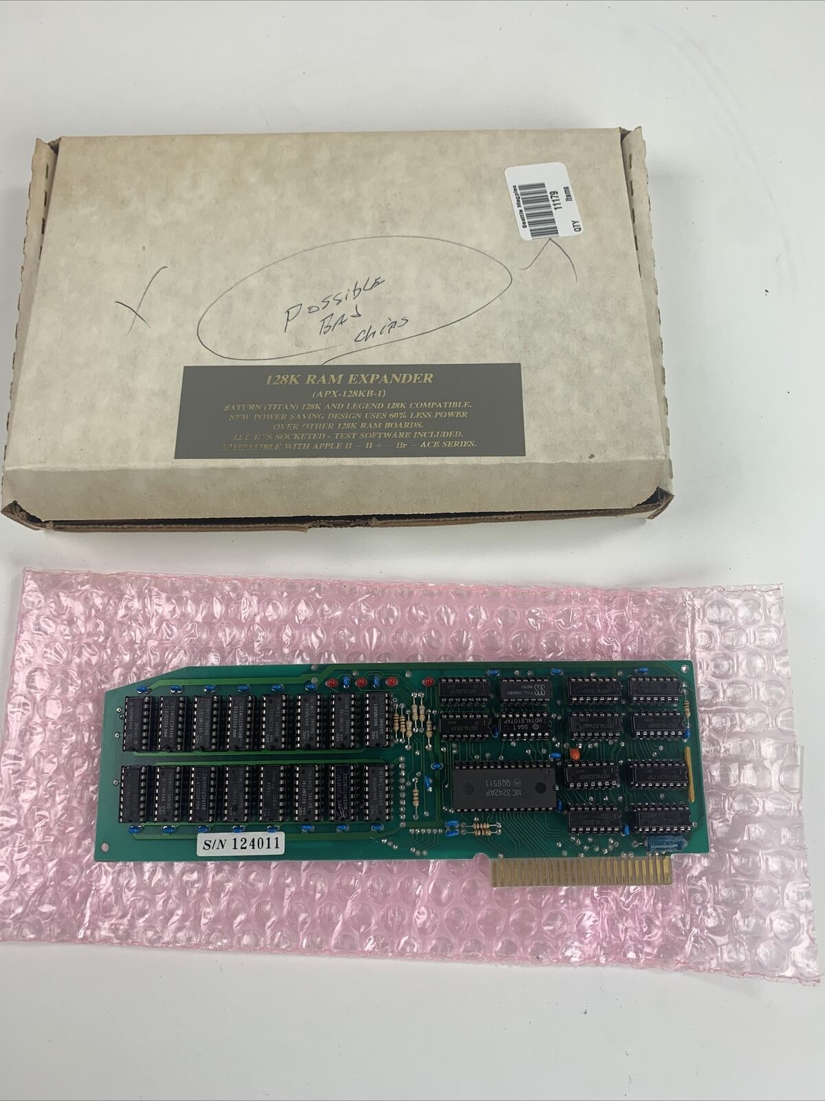 Saturn (Titan) APX-128K-1 128k memory board / card for Apple II IIe  repairs