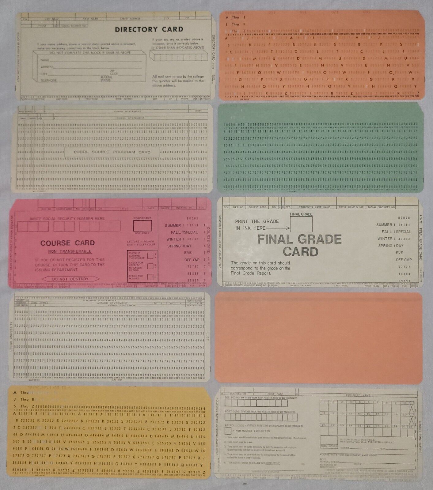 Vintage IBM FORTRAN COBOL COURSE Computer Data Punch Cards - RARE