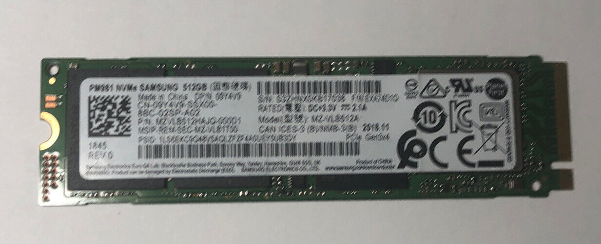 Samsung 512GB PM981 NVMe Gen 3x4 80mm SSD MZ-VLB512A 09Y4V9