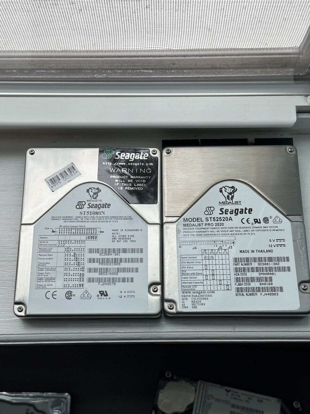 Lot Of 2 Seagate Medalist Vintage 3.5” Hard Drives ST52520A ST51080N UNTESTED