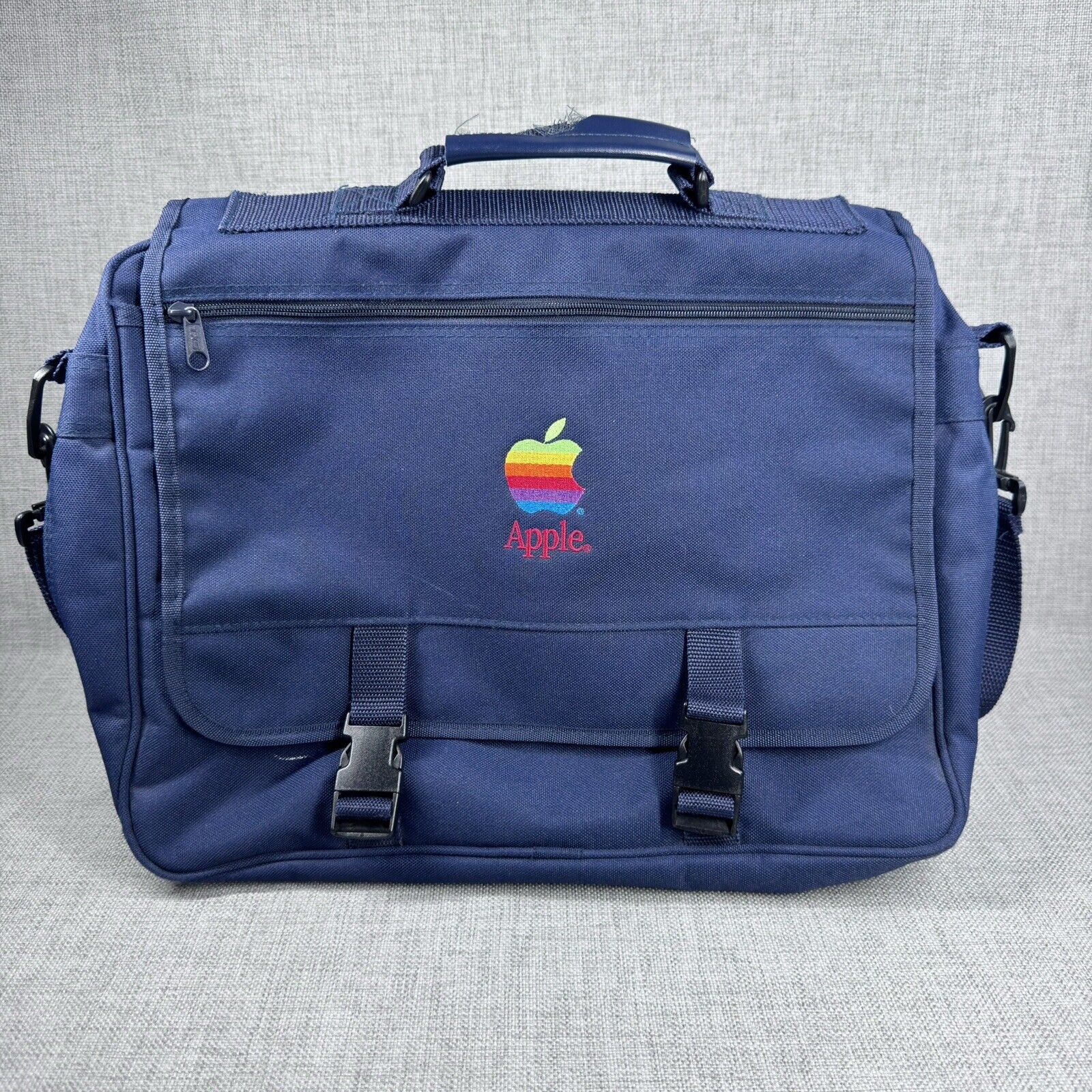 Vintage Apple Rainbow Logo Blue Messenger Laptop Bag Travel Office Expandable
