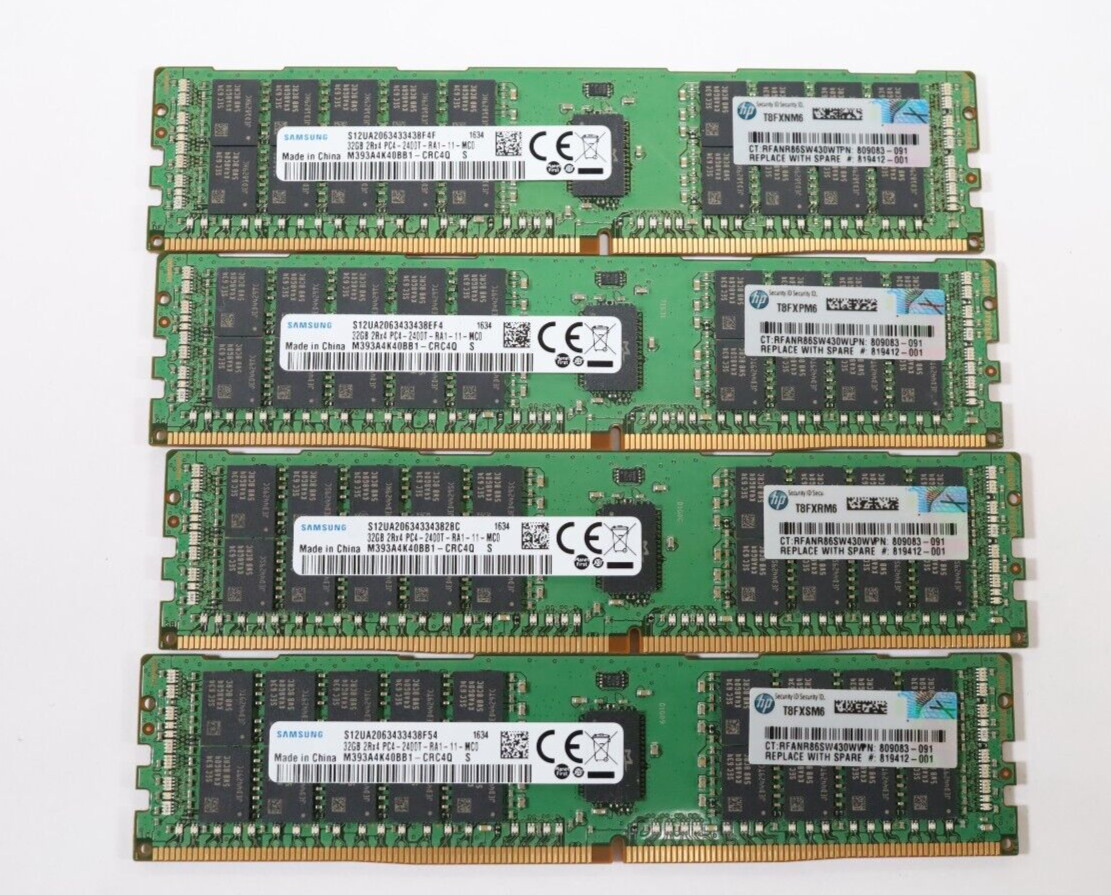 LOT 4x 32GB (128GB) Samsung M393A4K40BB1-CRC4Q PC4-2400T ECC DIMM Memory